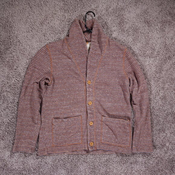 Koto Cardigan Sweater Womens Size Medium Orange Striped Warm Casual - Picture 1 of 15